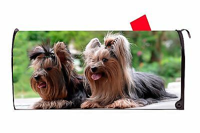 Two Yorkies Yorkshire Terrier Dog Vinyl Magnetic Mailbox Cover Made in the USA