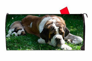 Saint Bernard Dog Magnetic Vinyl Mailbox Cover Made In USA