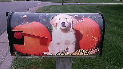 Golden Retriever Puppy & Pumpkins Magnetic Mailbox Cover dog mailbox cover