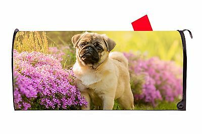 Adorable Tan Pug Dog Vinyl Magnetic Mailbox Cover Made in the USA