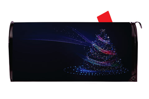 Christmas Blue Light Tree Vinyl Magnetic Mailbox Cover Made in the USA