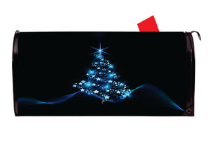 Light Blue Christmas Tree Vinyl Magnetic Mailbox Cover Made in the USA