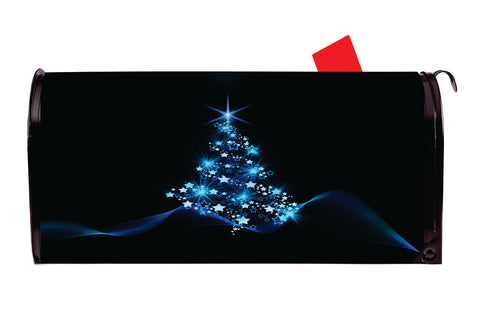Light Blue Christmas Tree Vinyl Magnetic Mailbox Cover Made in the USA