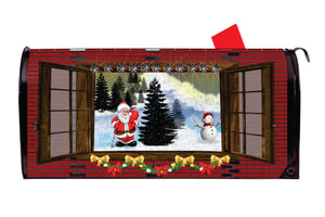 Santa with Snowman and Christmas Tree Vinyl Magnetic Mailbox Cover Made in the USA