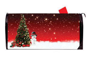 Snowman with Christmas Tree Vinyl Magnetic Mailbox Cover Made in the USA