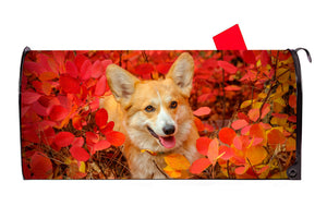 Corgi in Fall Leaves Dog Vinyl Magnetic Mailbox Cover Made in the USA