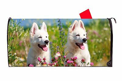 White Swiss Shepherd Puppy Dog Magnetic Vinyl Mailbox Cover Made In USA