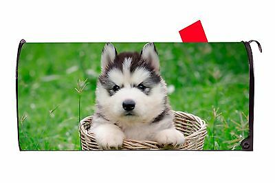 Siberian Husky Puppy in Basket Dog Magnetic Vinyl Mailbox Cover USA Made