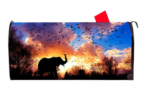 Elephant Sunset  Magnetic Mailbox Cover - Mailbox Covers for You