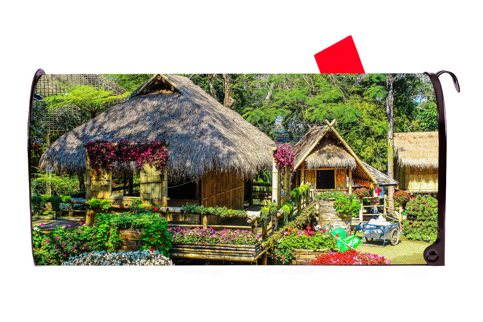 Flowered Tiki Hut Magnetic Mailbox Cover - Mailbox Covers for You