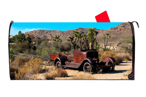 Old Car In Desert Magnetic Mailbox Cover - Mailbox Covers for You